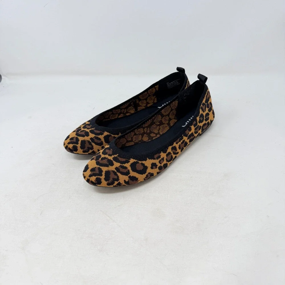 Boutique MIA Evanna Ballet Flats Leopard Print Brown‎ 9M Knit Slip On Shoes